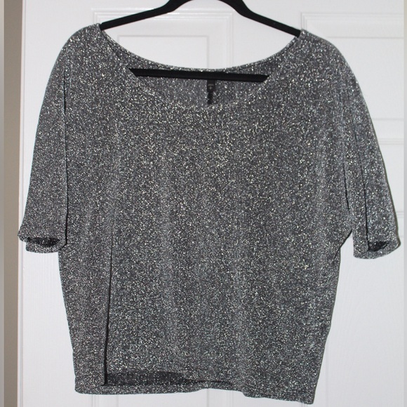 Express Sparkly Silver Short Sleeve Top - Picture 1 of 4